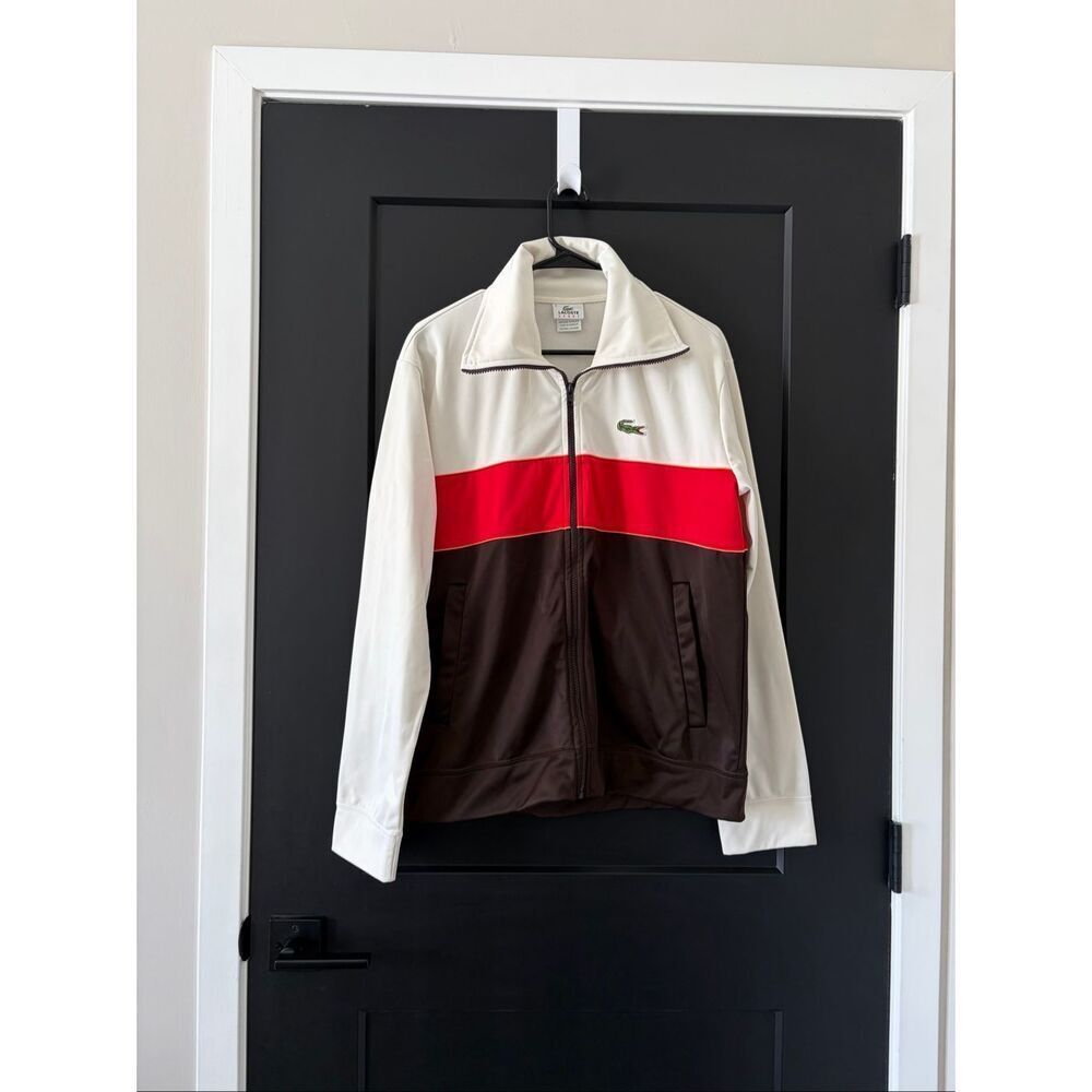 Lacoste Men's Colorblock Performance Jacket in Cream, Red & Brown